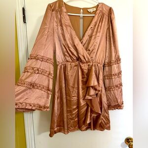 Peach Love California Ruffled Satin Dress - Rose Gold